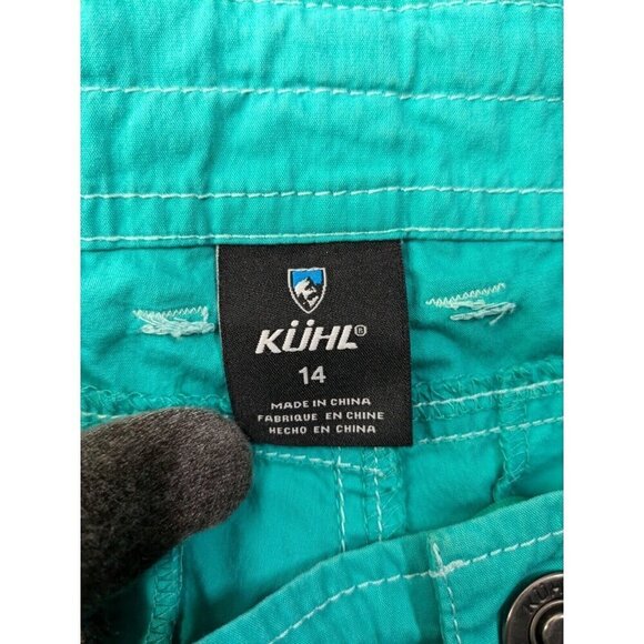 Kuhl Shorts Womens 14 Cotton Nylon Stretch Hiking Flap Pockets Bluish Green - Picture 3 of 15